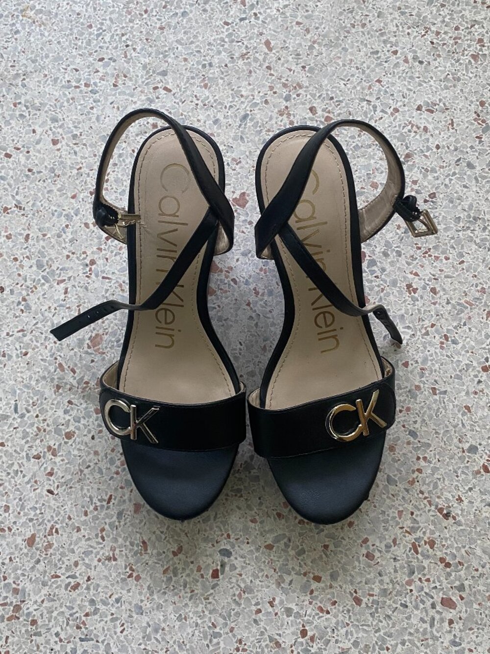 Calvin Klein Black Heels Size 7.5 Gold CK Detail